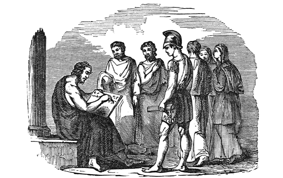 Solon writing laws for Athens